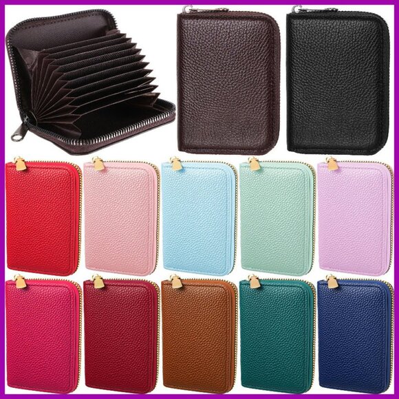 RFID Blocking PU Leather Wallet 12-Pack Zipper Card Case Holder - Picture 1 of 7